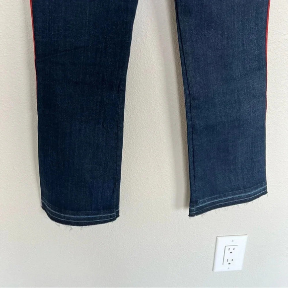 Veronica Beard Carolyn 10” Baby Boot Jeans Midnight Blue Tuxedo Stripe Red - Picture 10 of 12